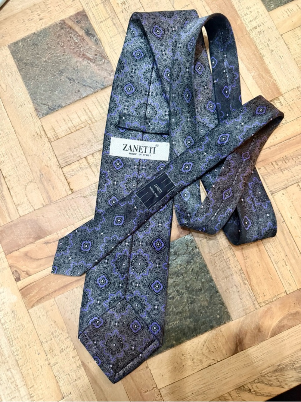 NWOT Zanetti Italian Silk Tie | Dark Academia Purple Geometric Medallion Luxe